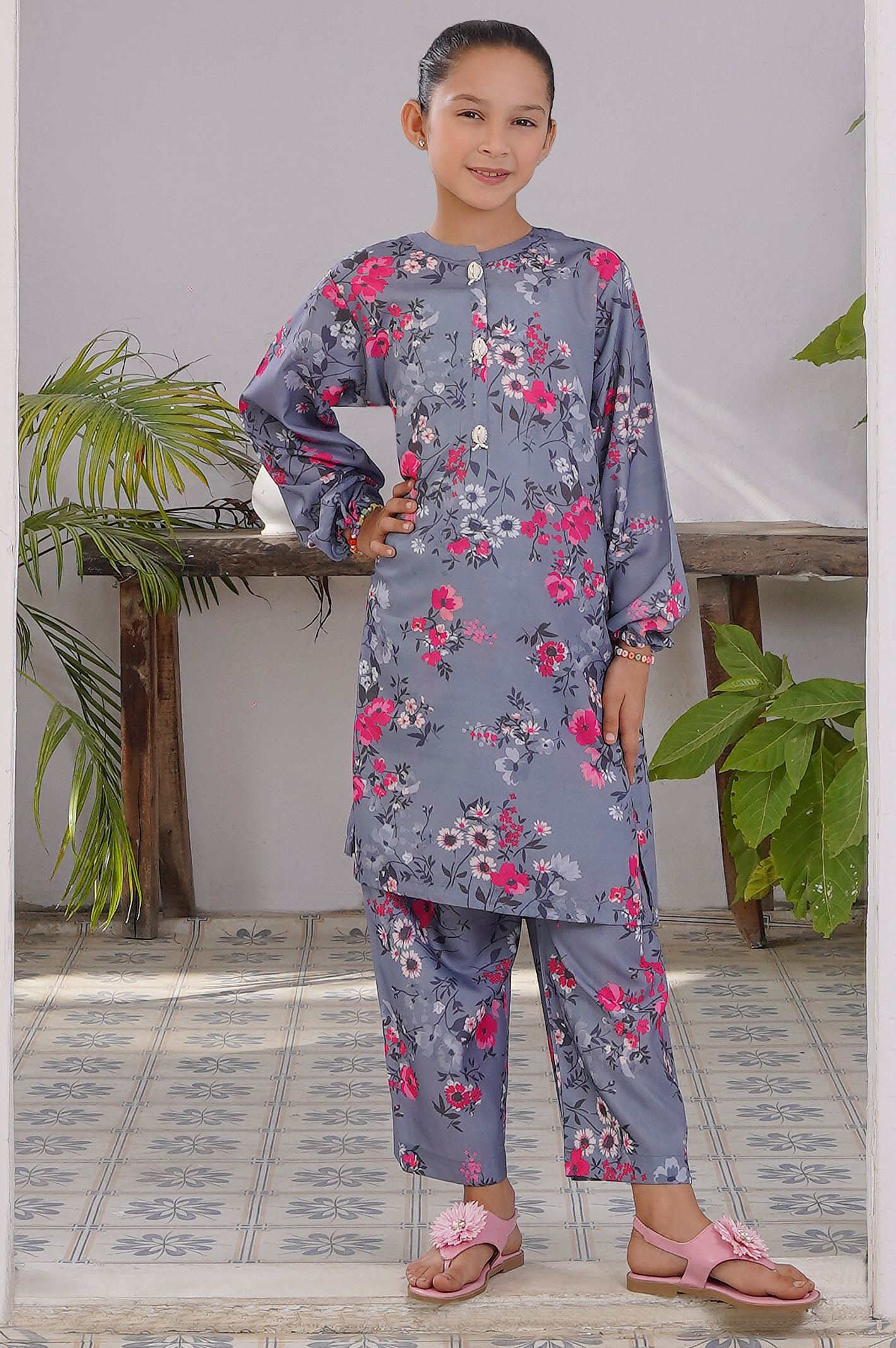 2 pc printed swiss lawn suit for girl