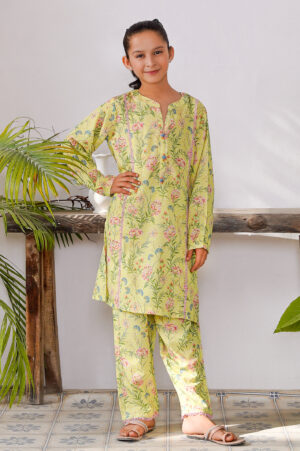 2 pc printed swiss lawn suit for girl