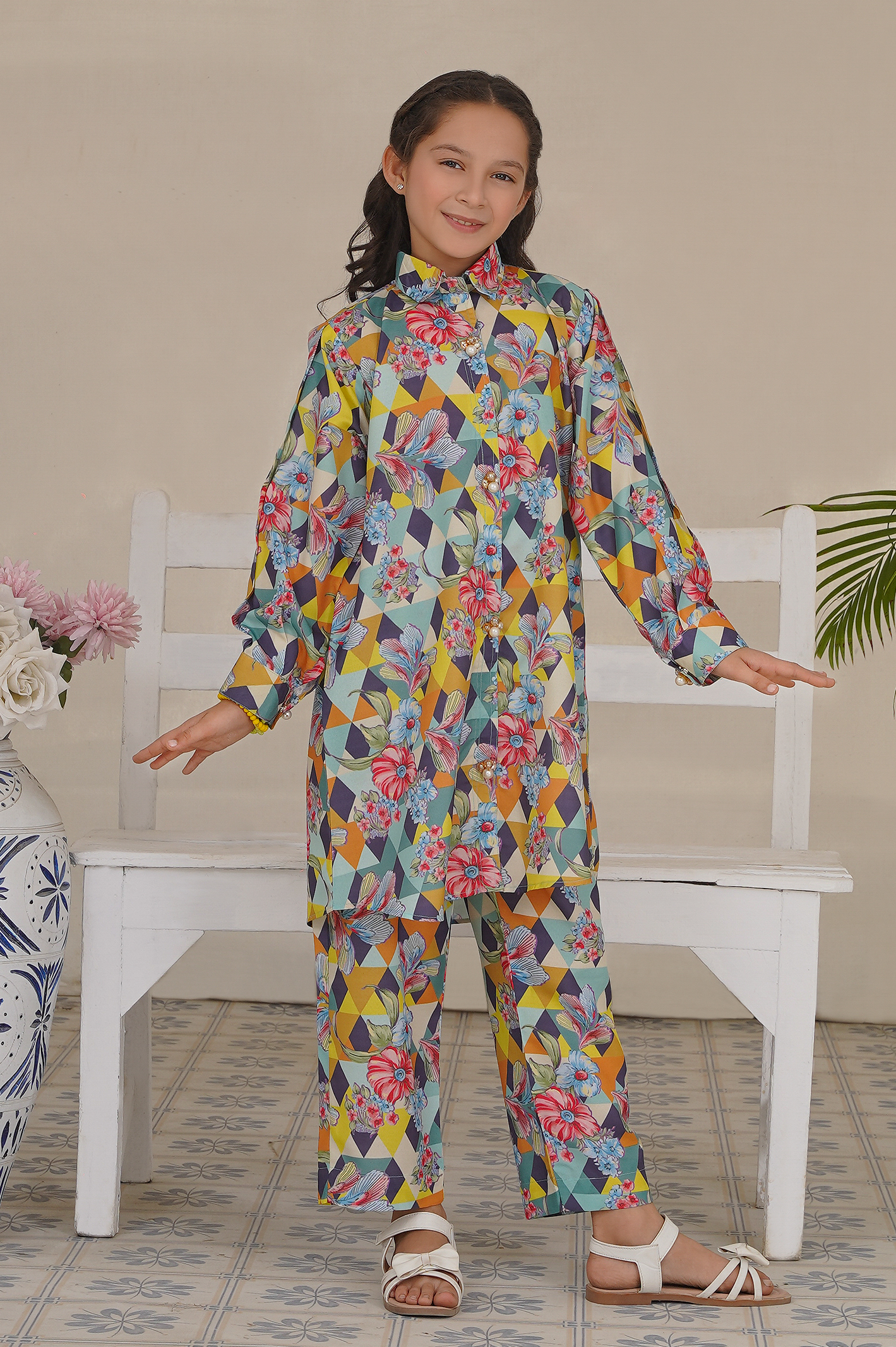 2 pc printed swiss lawn suit for girl